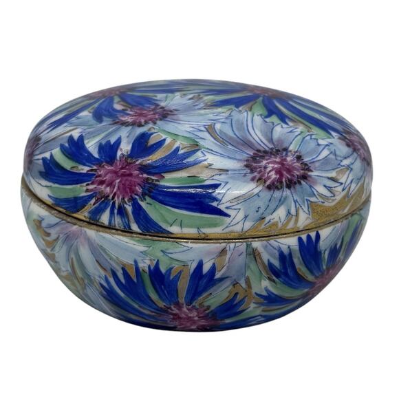 Limoges Porcelain 3 3/4” Lidded Trinket Jar Handpainted Floral Design Gold Trim - Picture 5 of 15